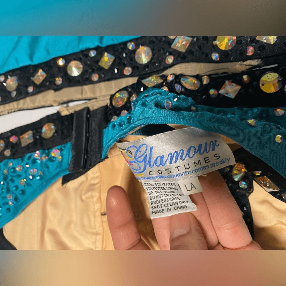 Glamour teal aqua solo 2 piece embellished Dance Costume Leotard LA-Large adult