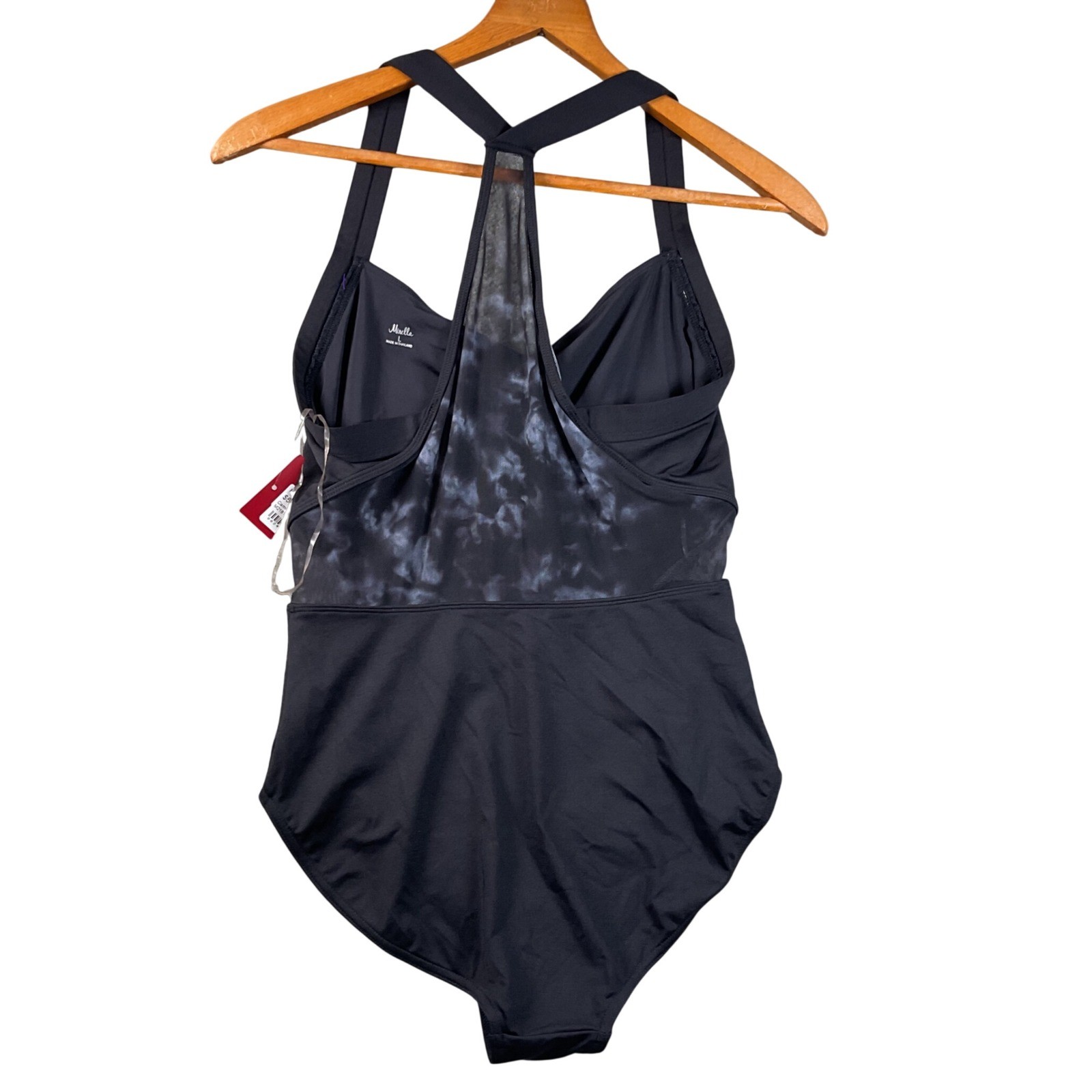 NEW Mirella Bloch Leotard Womens S Black Mesh T-Back Marbled Dance Bodysuit