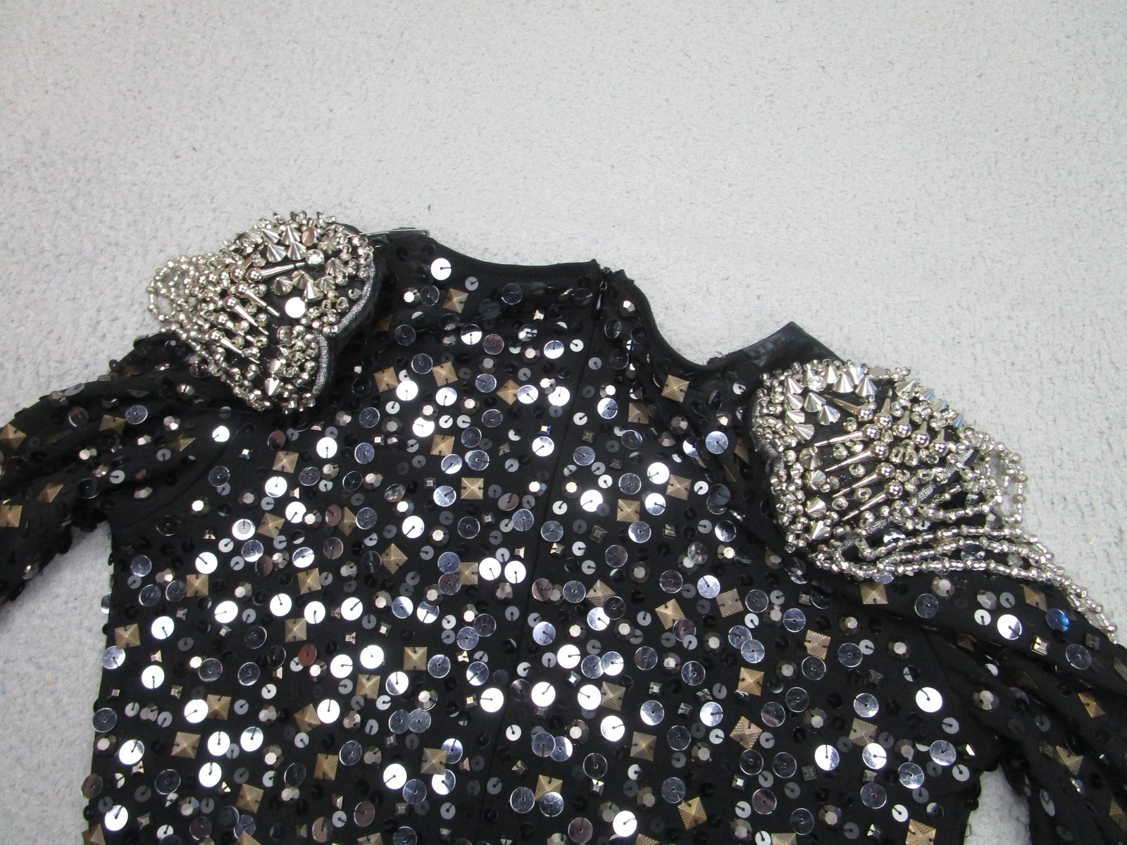 Glamour Costumes Bodysuit Womens L Black Sequin Spiked Studded Shoulder Dance