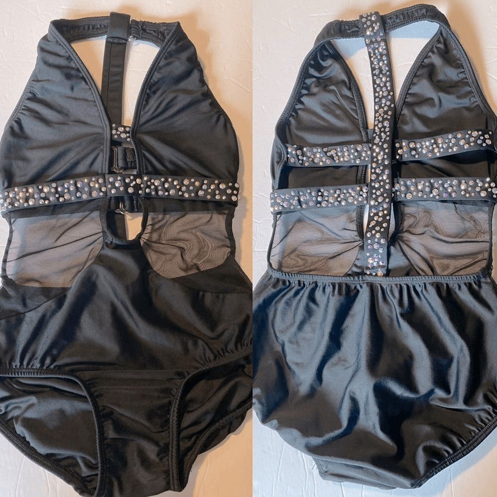 AA dance contemporary sexy solo custom black illusion rhinestone mature XSA