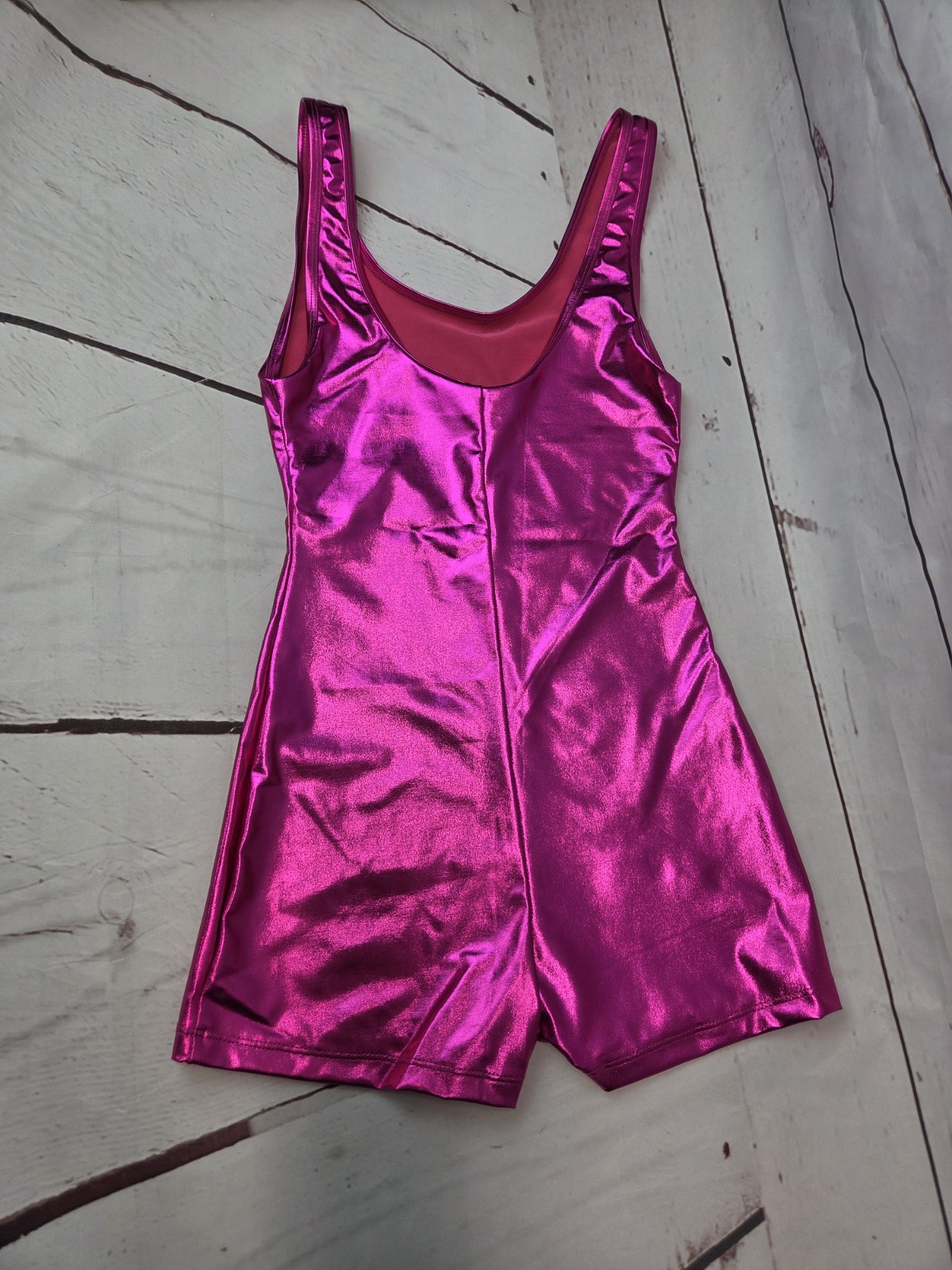 Speerise XS Women’s Hot Pink Metallic Shiny Tank Short Unitard Leotard Bodysuit