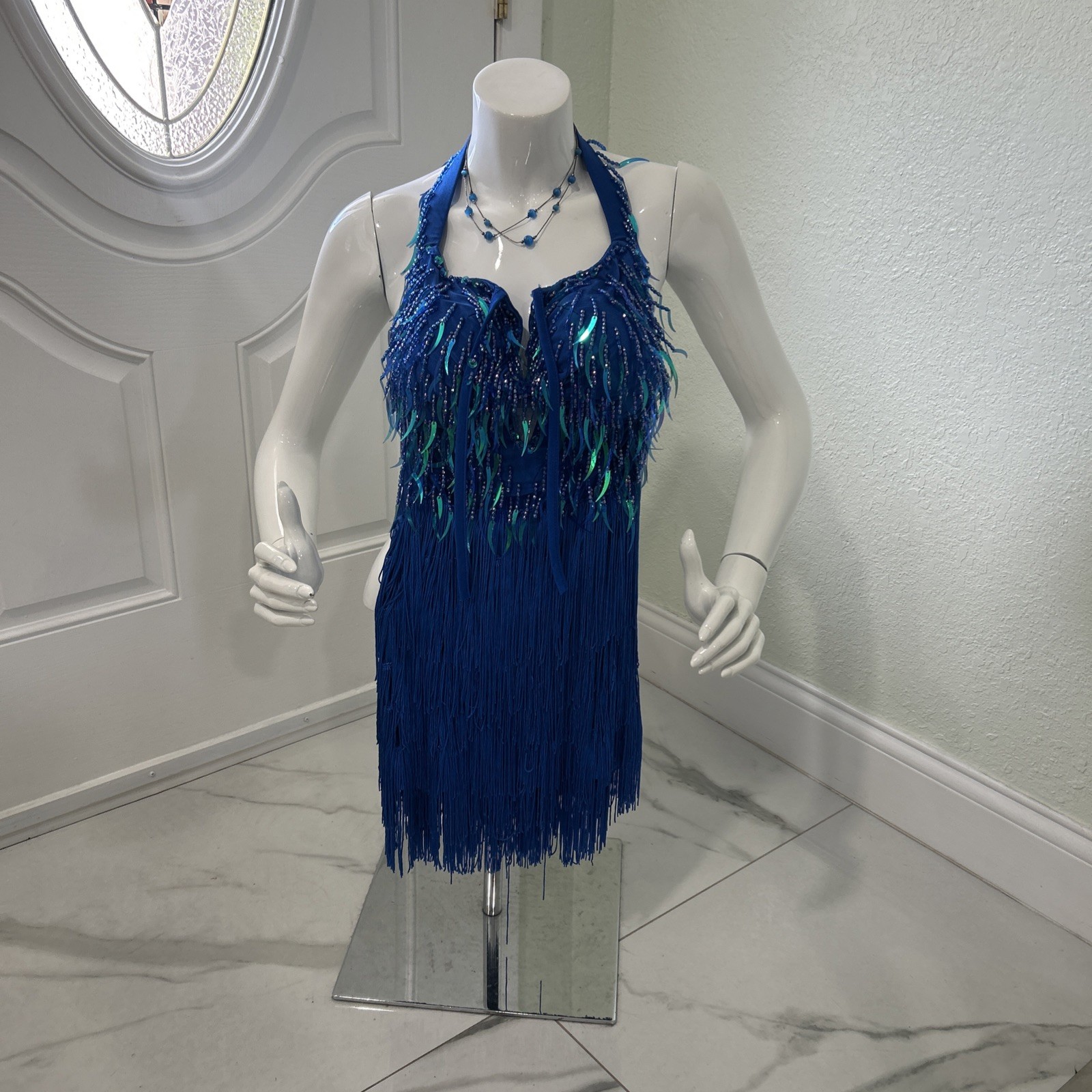 Glamour Costumes Dance Costume Beaded Blue ballroom Size SA Adult Sexy Glitter
