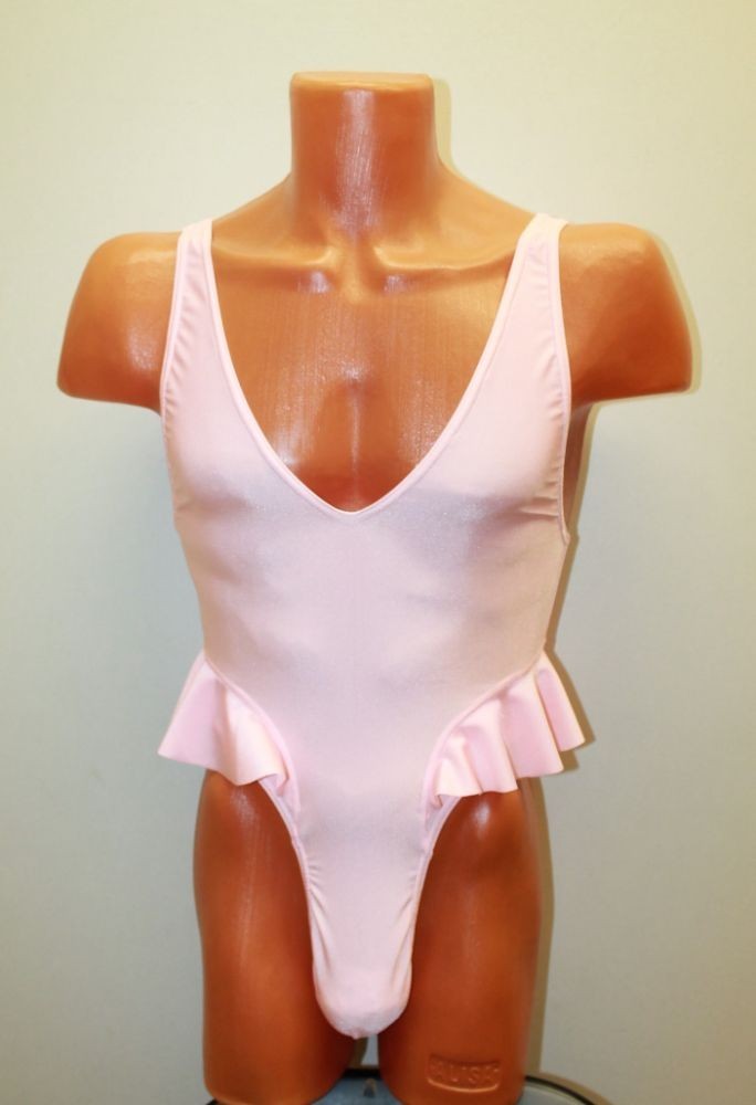Men Thong Leotard 151-93 Flirty Skirt Light Pink Spandex Size M