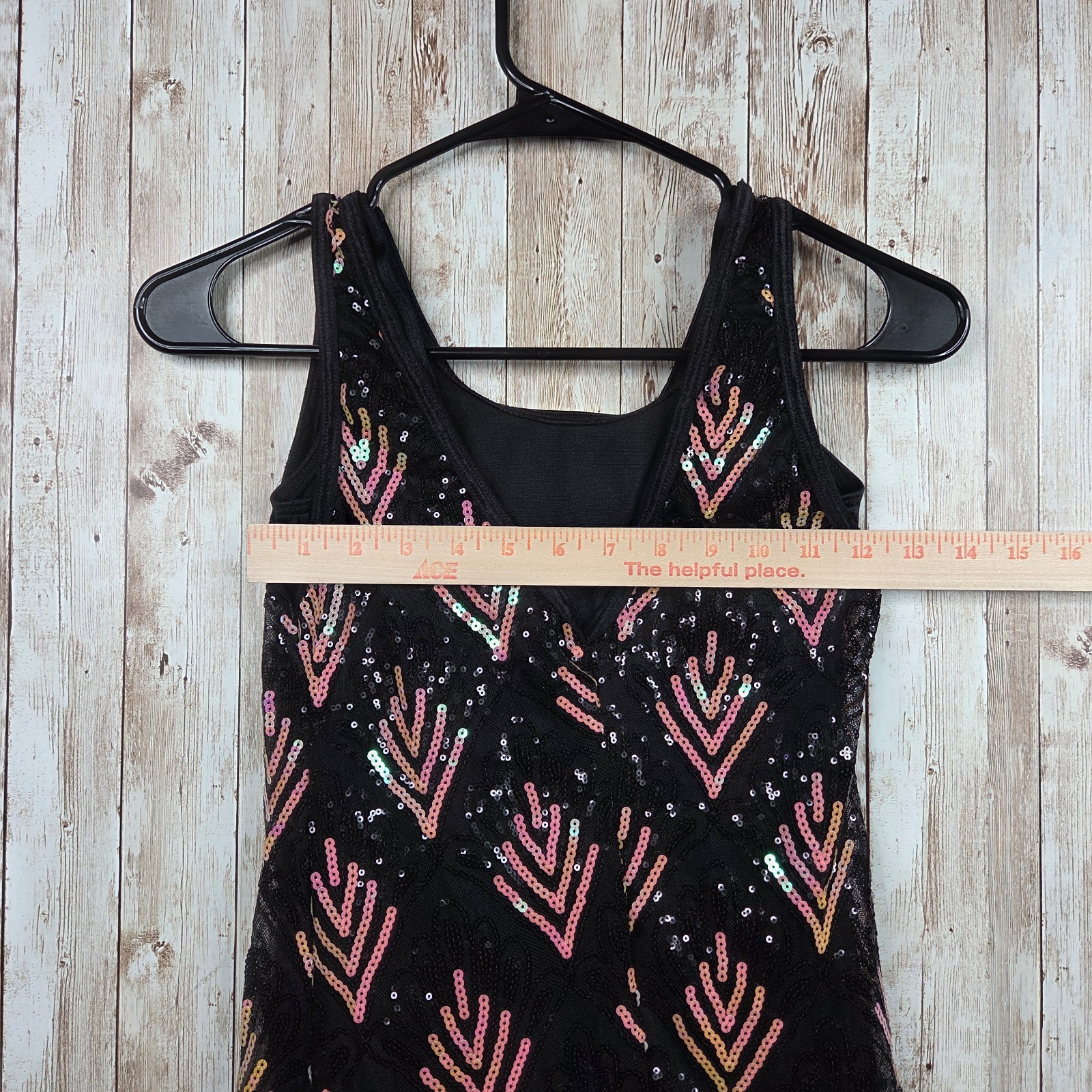WEISSMAN Women’s Dance Black Multicolor Sequin Costume Dress Fringe Size MC GUC