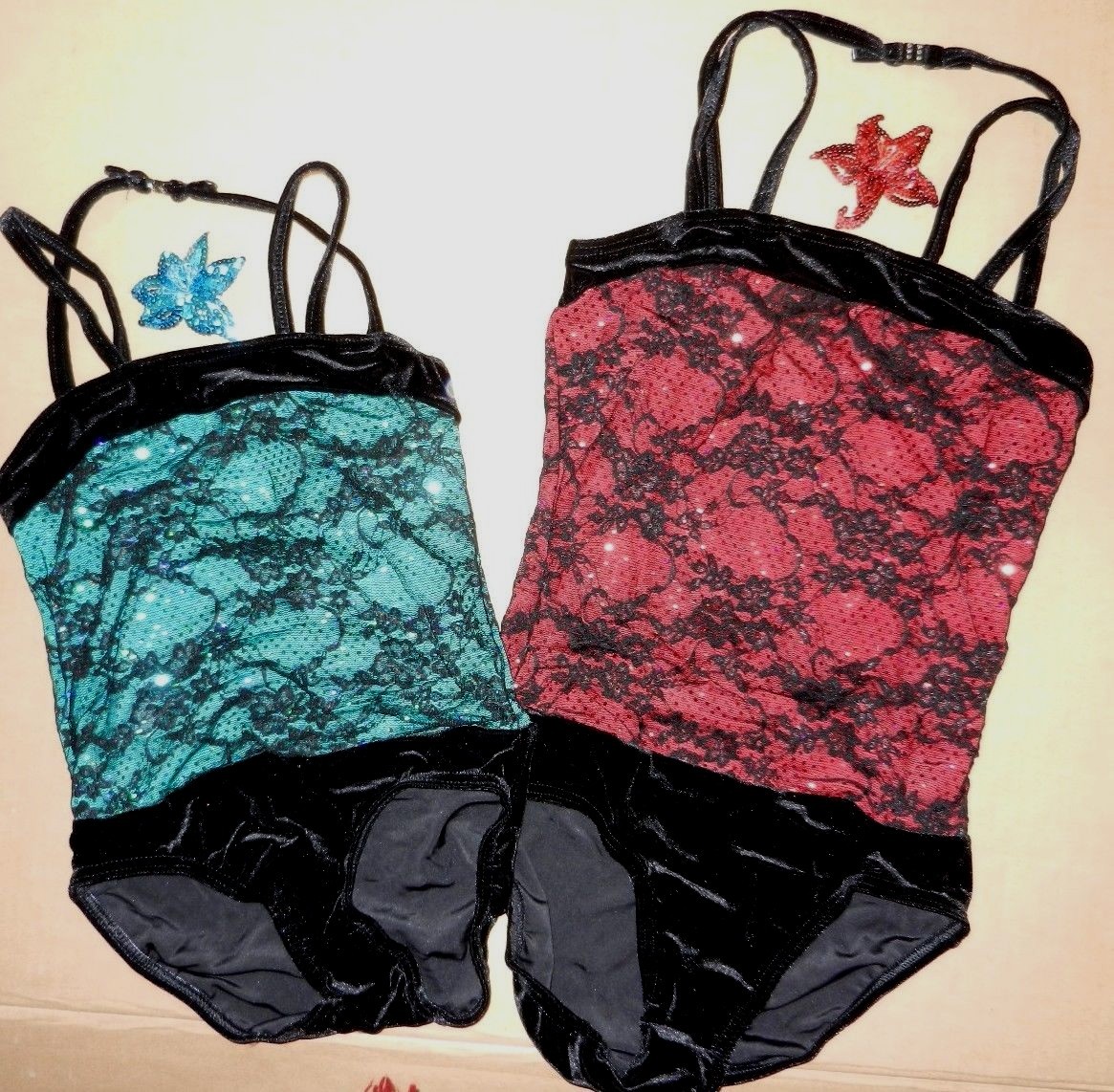 Lace over sequin Dance costume leotard Tap Jazz sparkle Velvet crisscross child