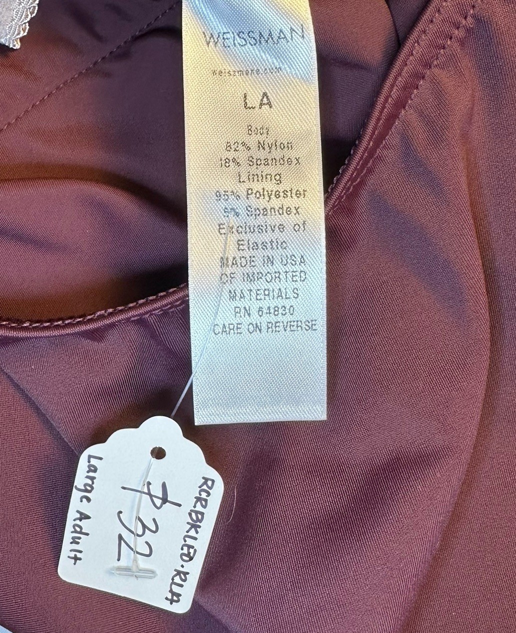 Weissman NWOT Racerback Maroon Ballet Dance Leotard MT12623 LA