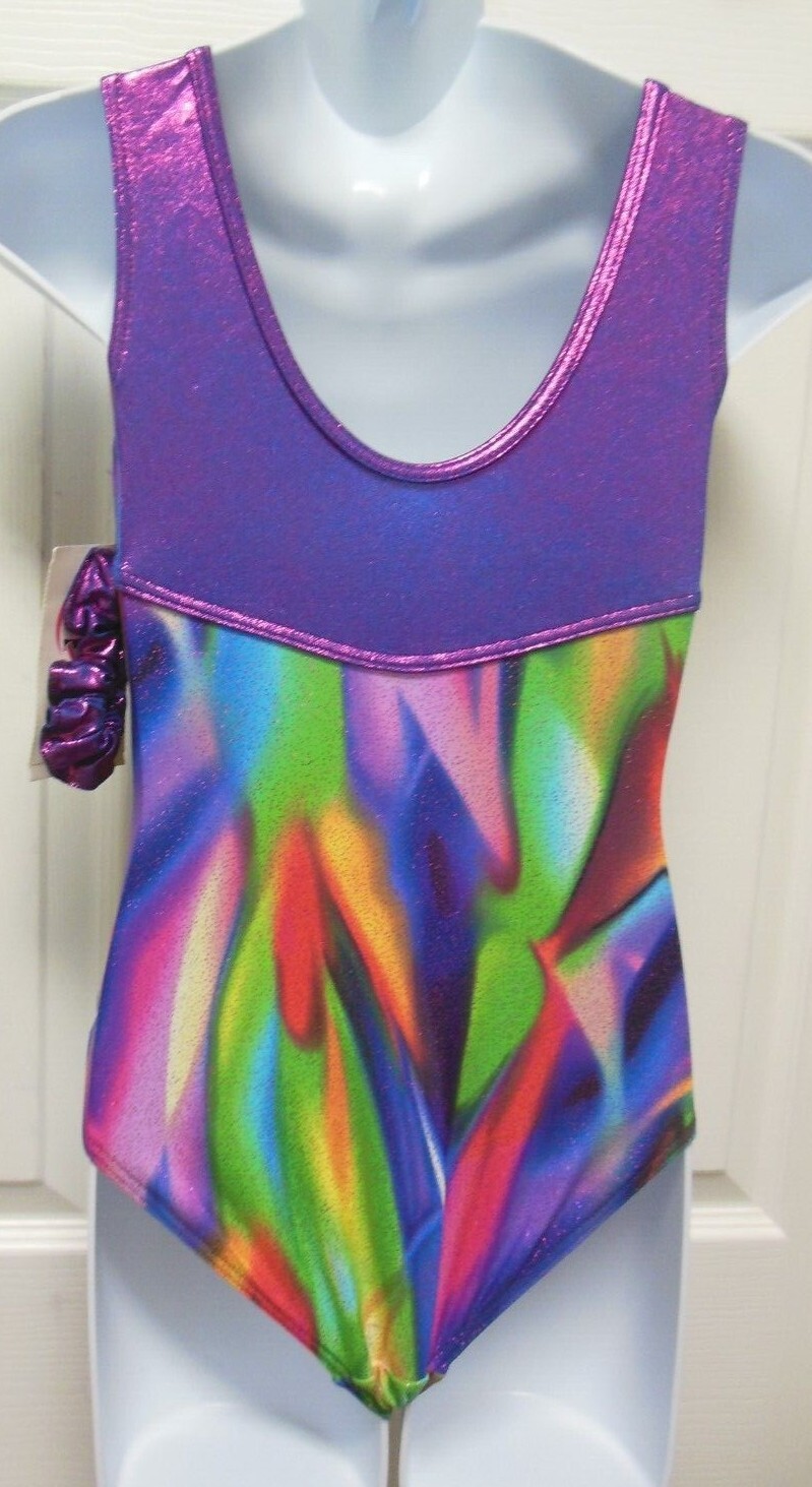 Gymnastic Print foiled Tank fron keyhole Free scrunchie Girls/Ladies sizes