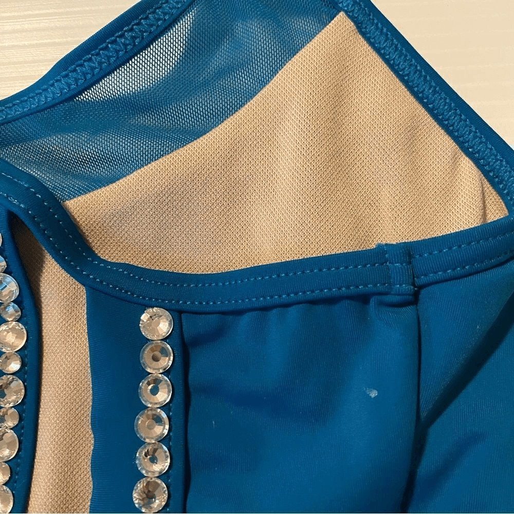 Weissman Balera dance teal custom crop top rhinestoned separates MT10874 SA