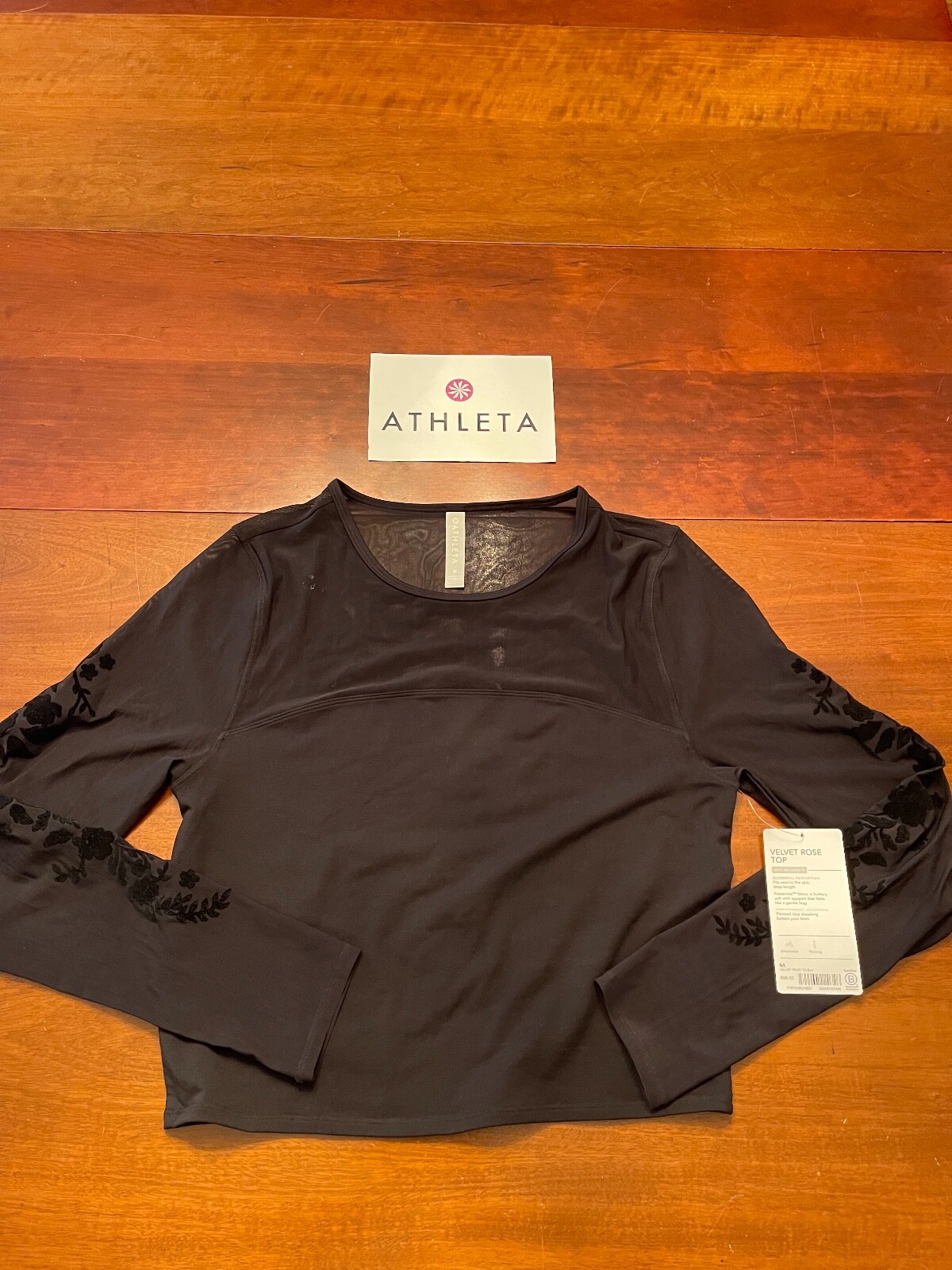 NWT $98 ATHLETA Velvet Rose LIMITED EDITION shirt top FLOCKED LACE powervita S T