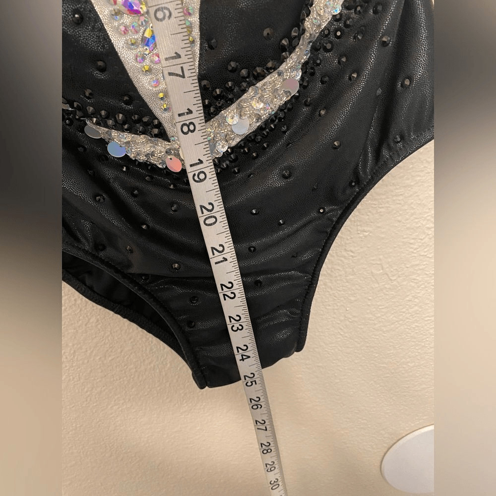 Glamour solo dance costume black white jazz broadway bedazzled MA adult