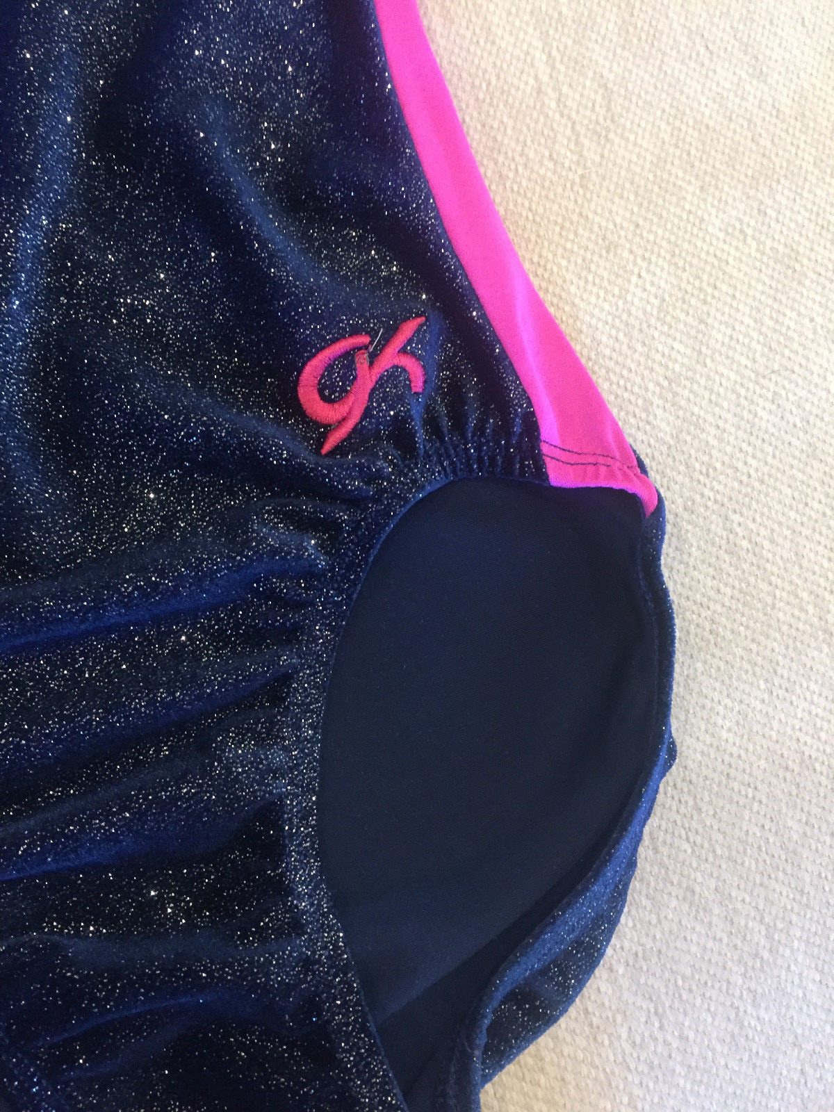 Women Adult GK ELITE Dance Gym Navy~Pink Velour Glitter Sparkle LEOTARD Sz M
