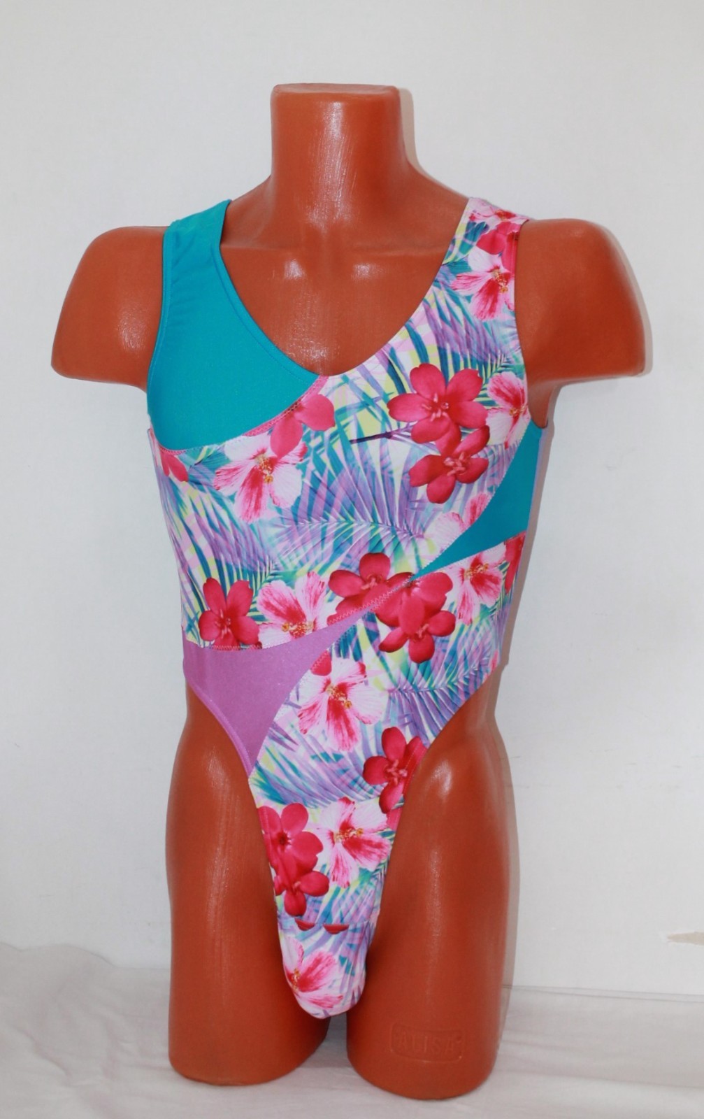Men Thong Leotard 150-33 Print and Purple and Blue Spandex Size L