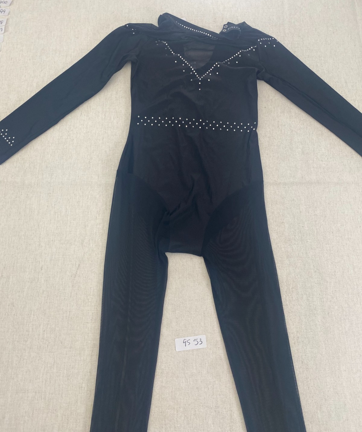 iEFiEL Leotard Catsuit Womens Size M Black Rhinestone Long Sleeve High Neck NWT