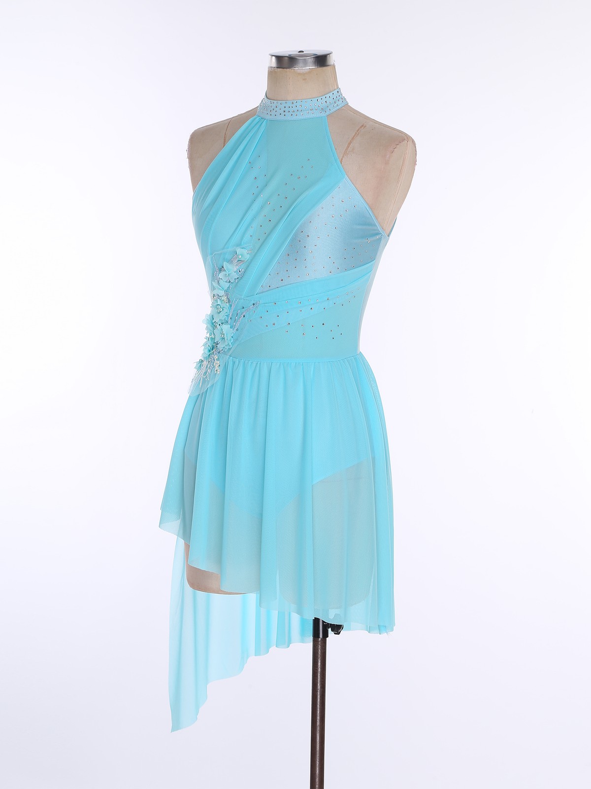 Womens Leotard Fitness Dresses Color Block Leotards Lyrical Dress Flowy Skirted