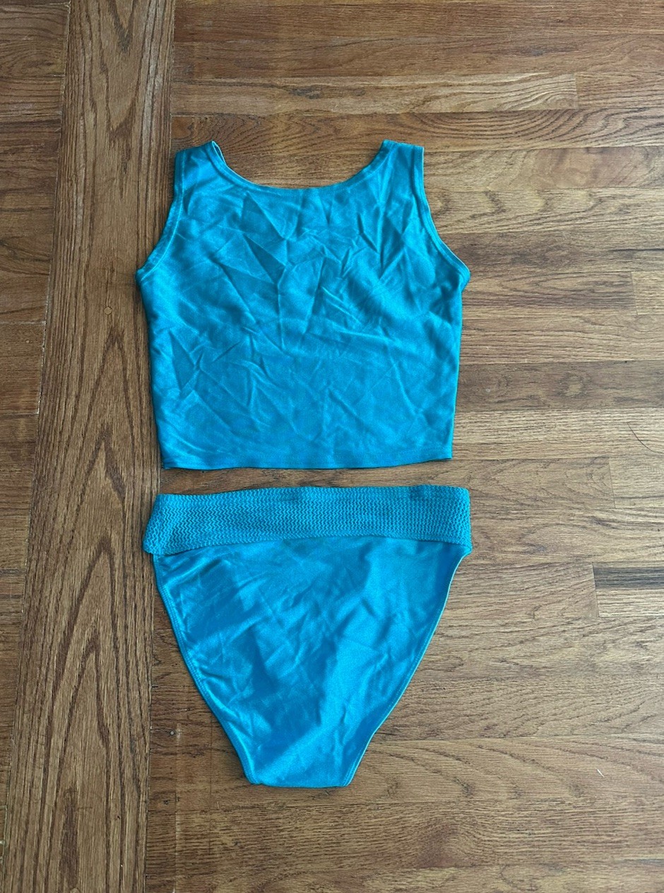 Vintage 80s Rainbeau Bodywear Aerobic Two Piece Set Turquoise Woman’s M