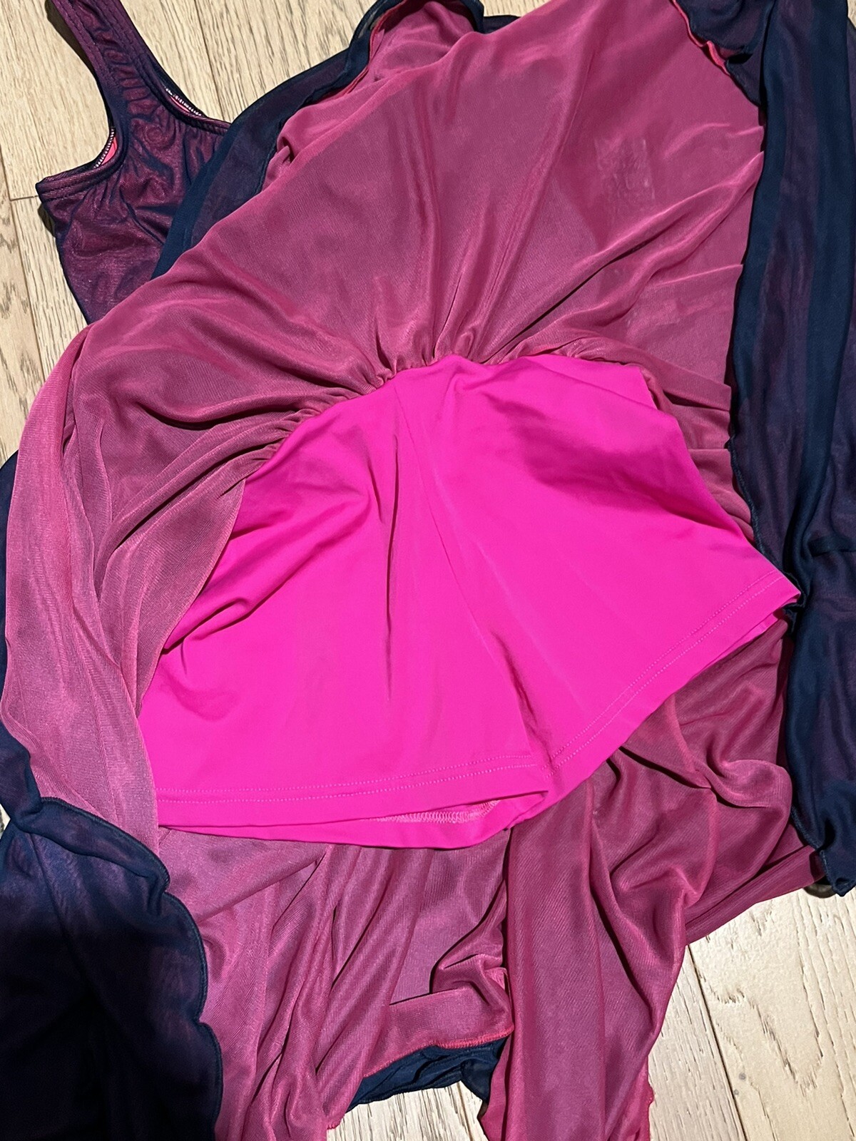 Body Wrappers Premiere Ballet Dance Blue Pink Mesh Dress Ladies Medium NWT