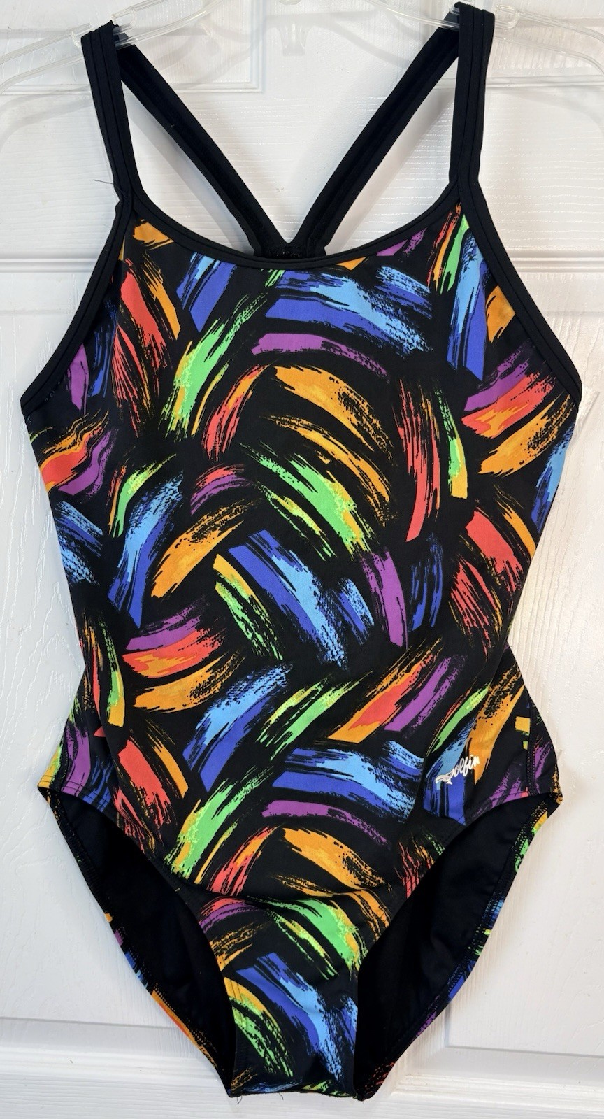 VTG 80s 90s Abstract Neon Leotard High Cut Workout Body Suit Aerobics Dance~12