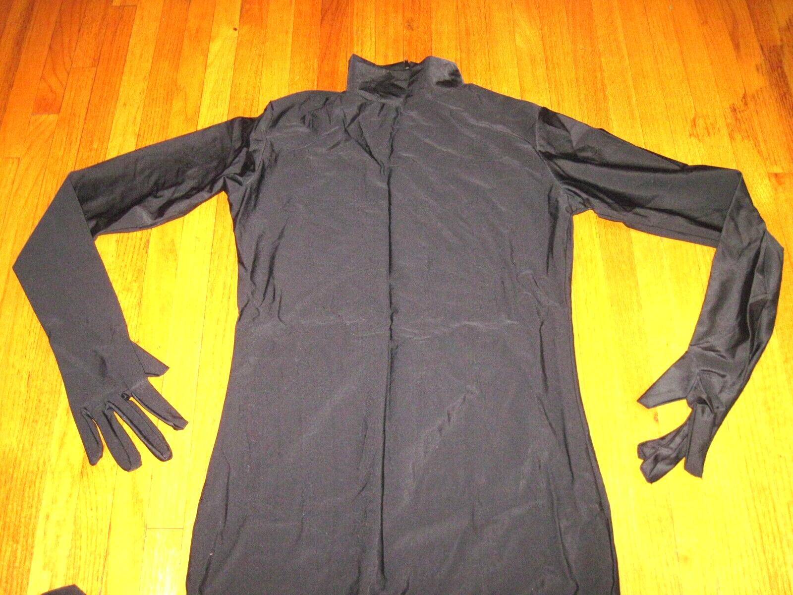 Plus Size Shiny Black Long Sleeve T Neck Footed Unitard W/Hands Sz 2XL-16-18 New