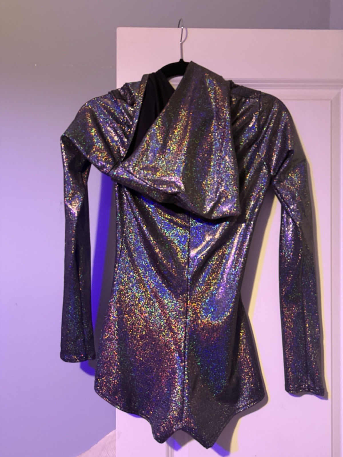 Sparkly holographic hooded Unitard Dancewear Leotard