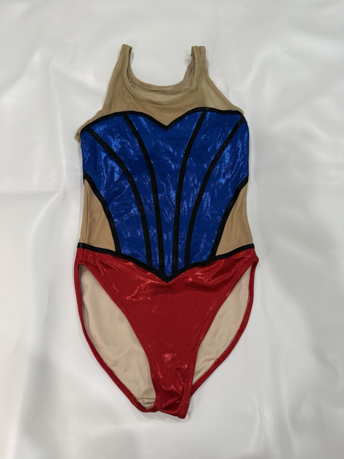 Leotard Rhythmic Gymnastics Red and Blue Handmade Rhinestones Dance Womens S/M