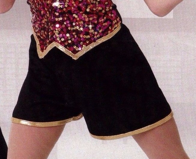 Black Tap Shorts Gold Metallic foil hem elastic waist Dance Child Ladies szs