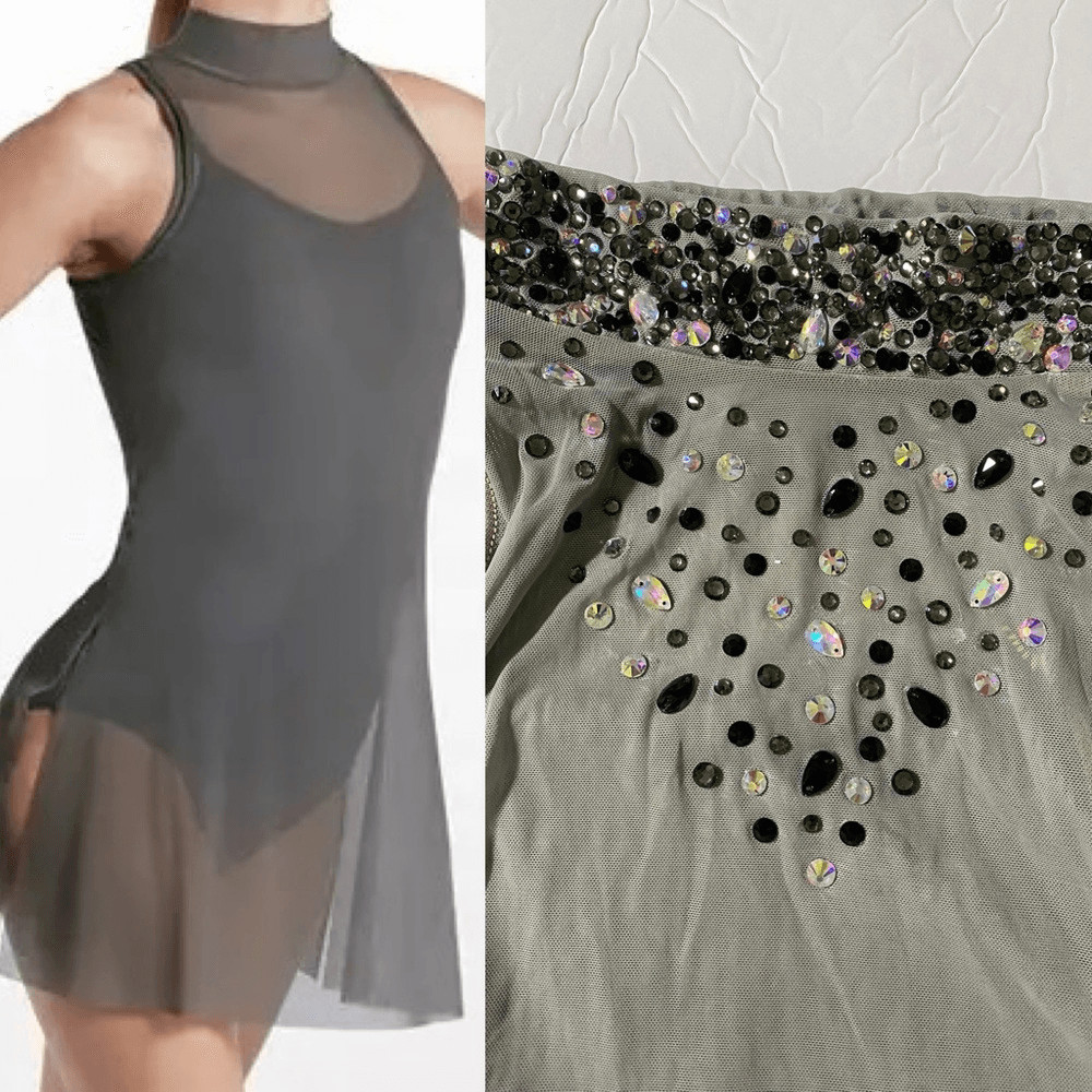 Weissman solo dance costume gray mesh tunic stoned Overdress D10664 MA adult