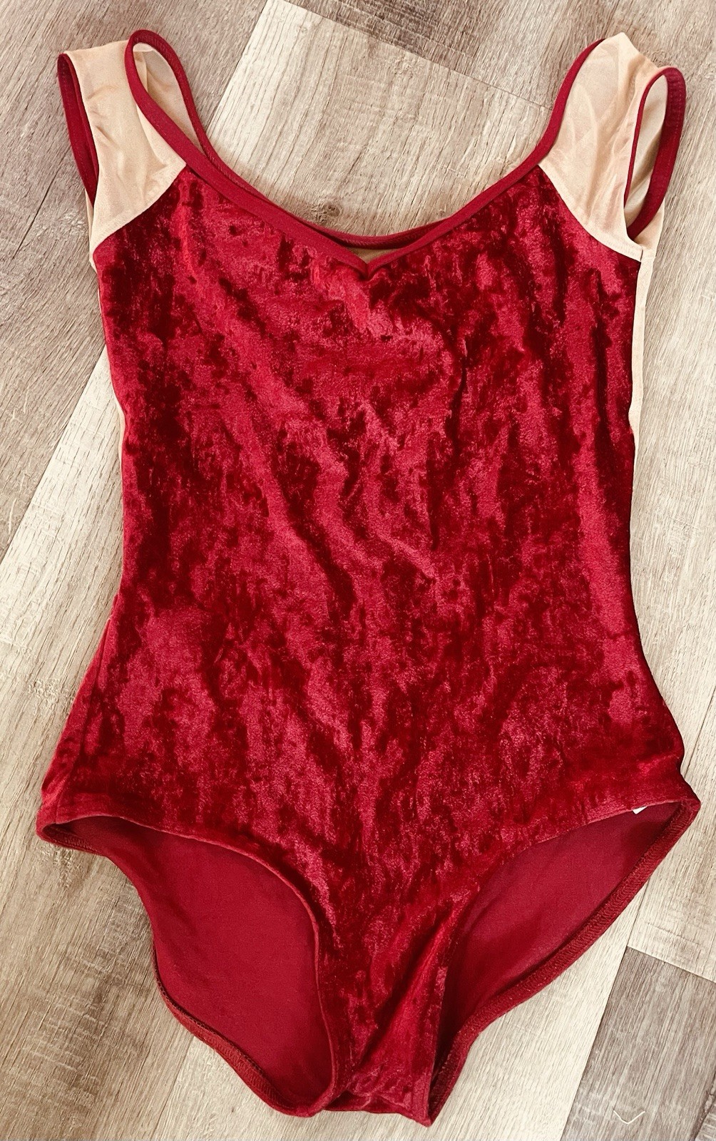 YUMIKO LEOTARD BALLET RED NUDE SHEER SIZE XS