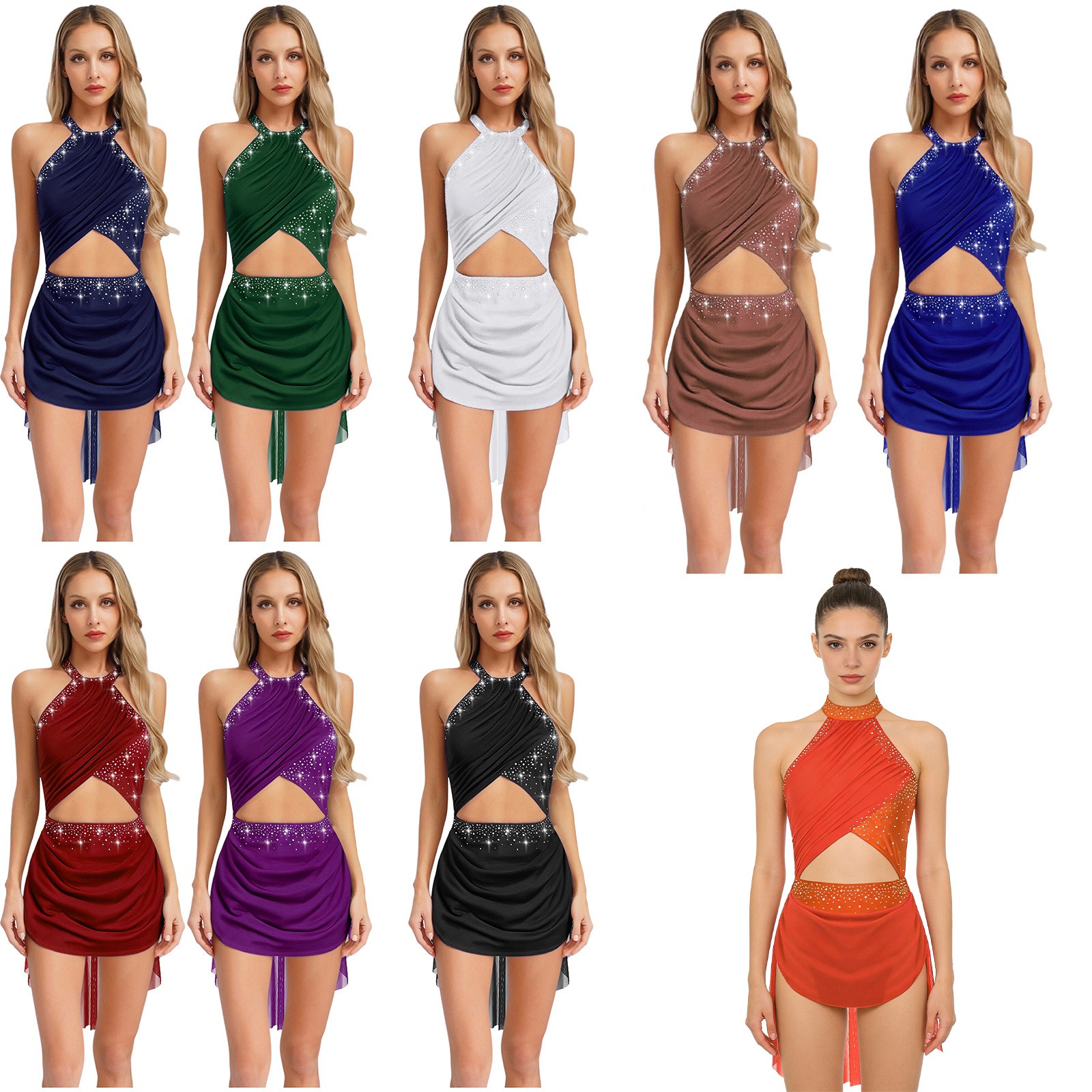 Womens Leotard Dress Sparkle Dresses Backless Lyrical Dance Stage Performance