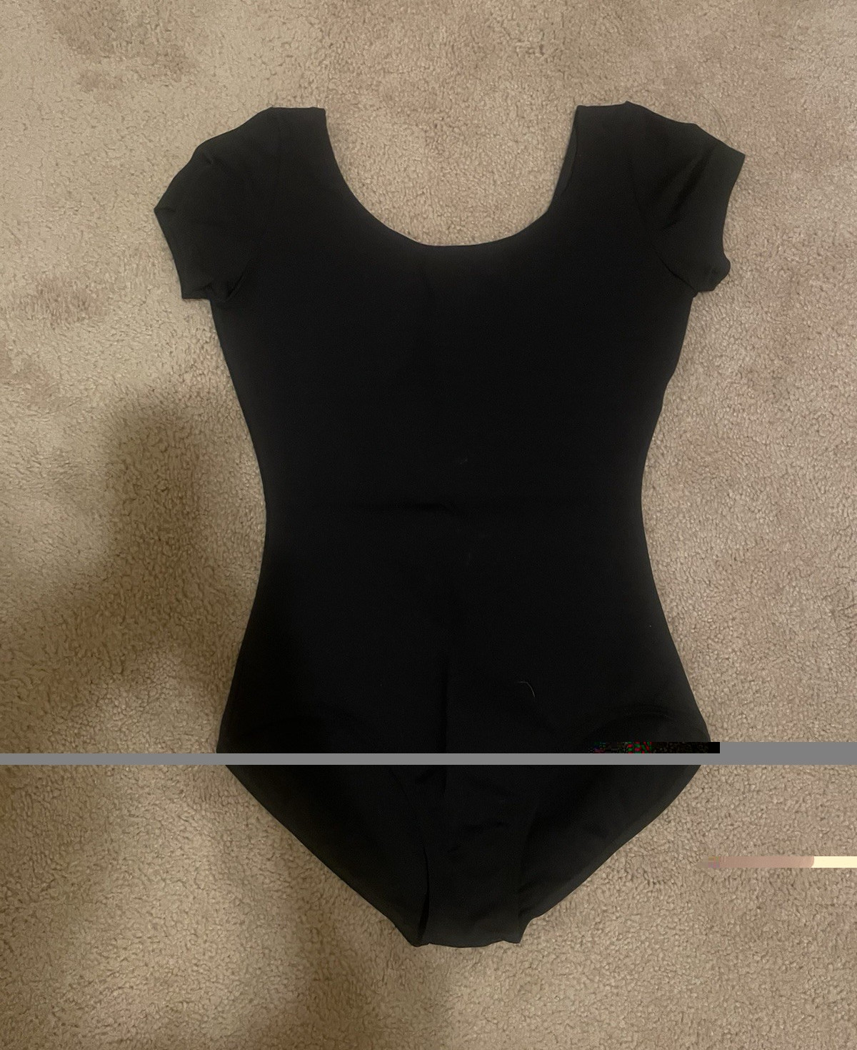 Womens Dance Leotard Short Sleeve Black Solid Nylon Blended Fabric