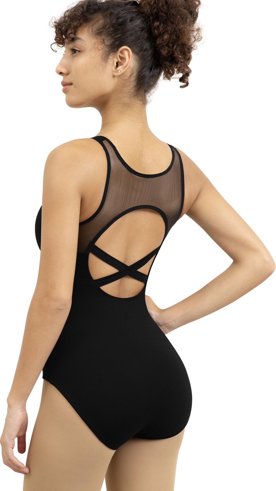 Women’s Dance Leotard Pinch V-Front Crisscross Hollow Back Mesh Tank Top