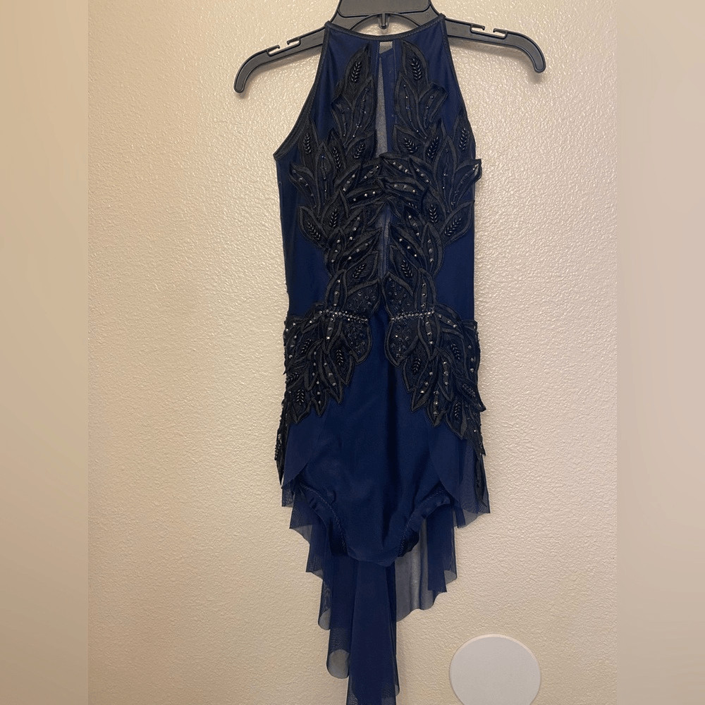 Custom navy blue Dance Costume embellished rhinestoned lyrical dress adult SA