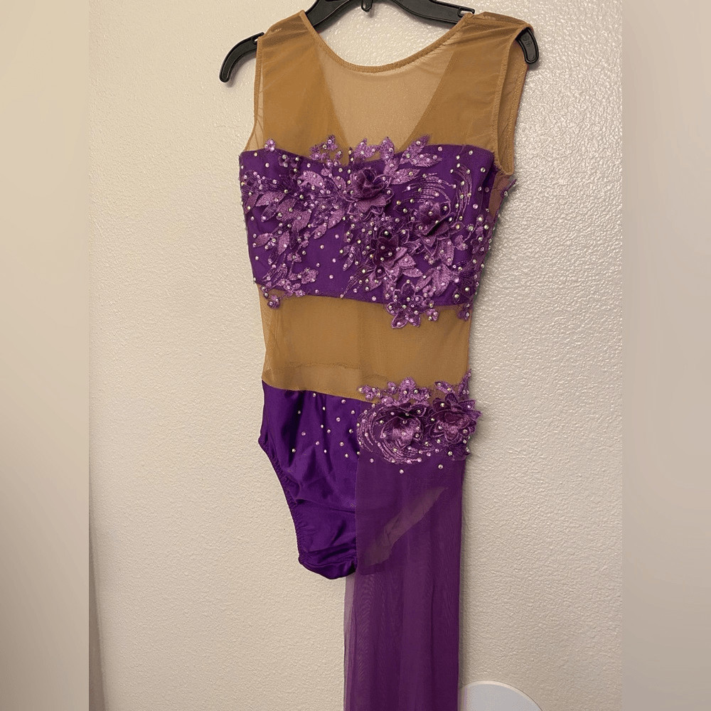 Custom Solo lyrical embellished rhinestone Dance Costume purple leotard dress MA