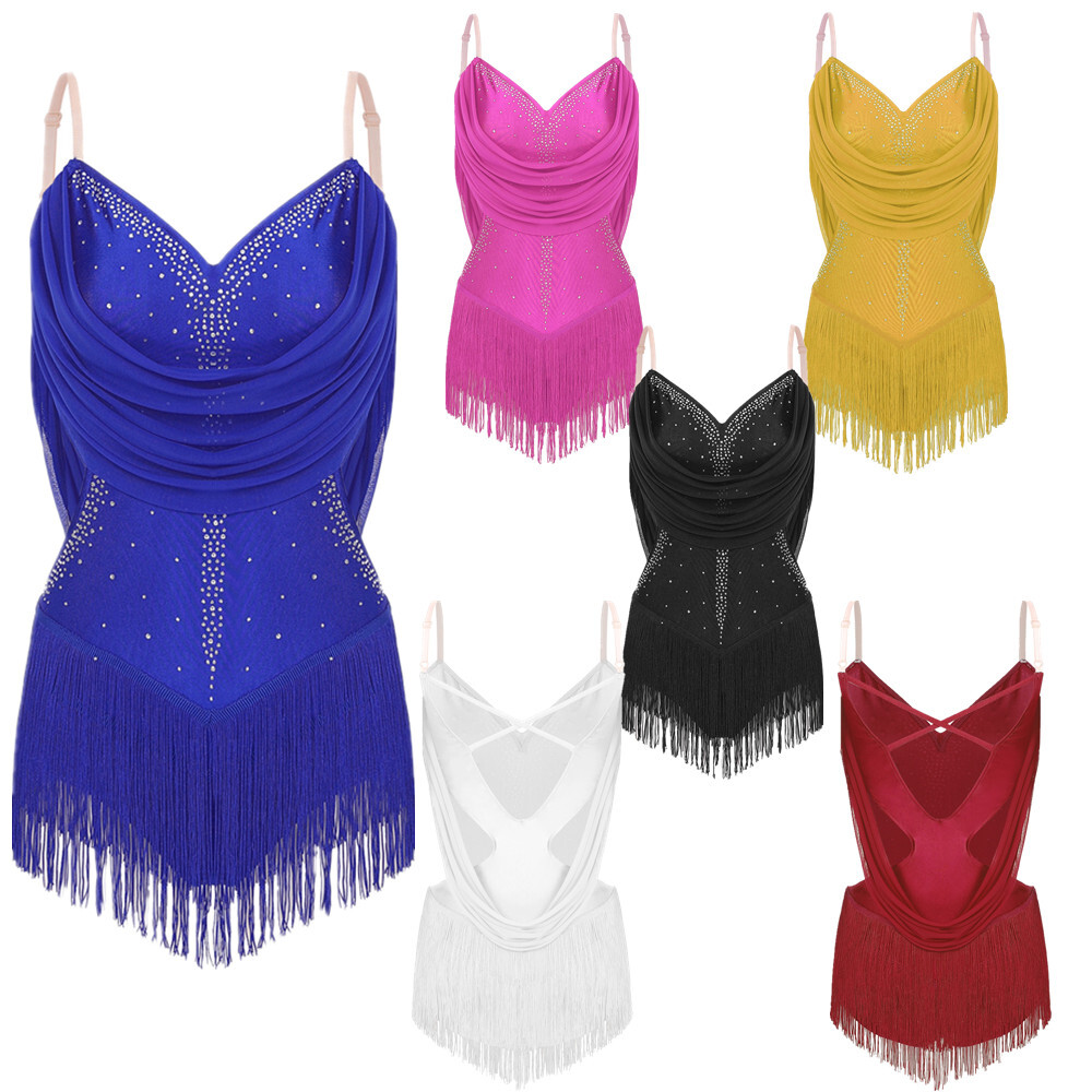 Women Dress Salsa Bodysuit Performance Costume Mini Unitard Party Leotard Jazz
