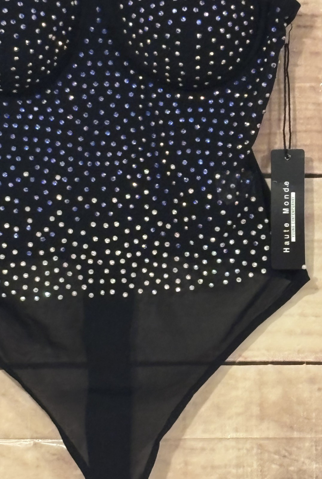 Haute Monde Women M Club Night/Party Leotard Black Rhinestone Molded Wired Cups