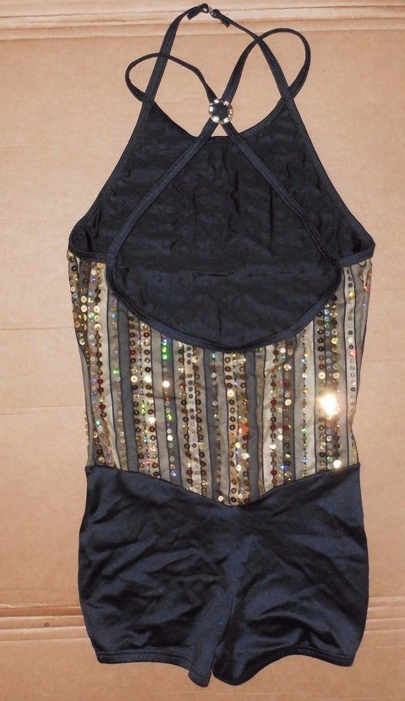 NWT DANCE COSTUME Gold Black shorty unitard Ladies Wolff Fording Small adult