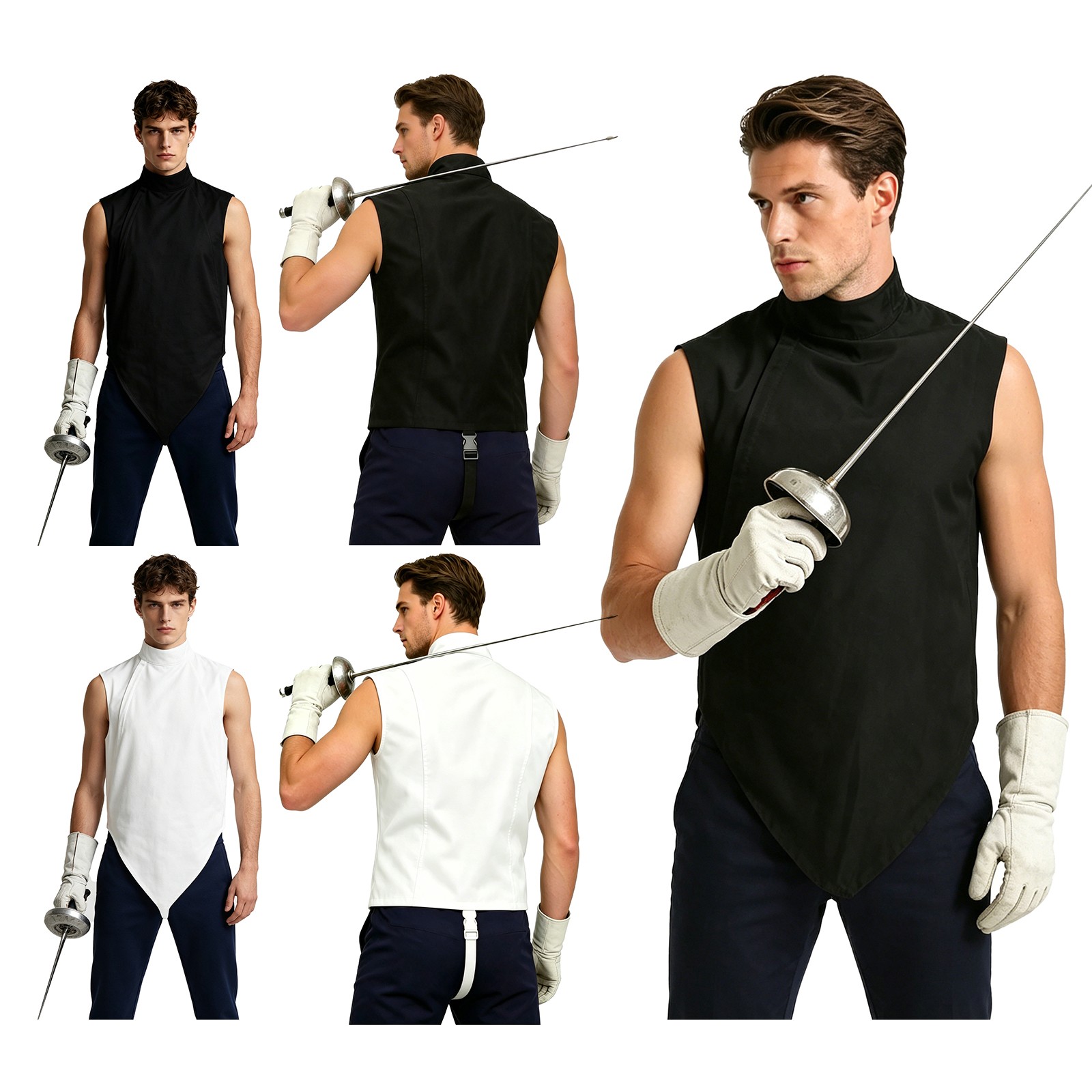 Mens High Neck Sleeveless Wrap Front Tank Top Asymmetric Fencer Blouse Shirt