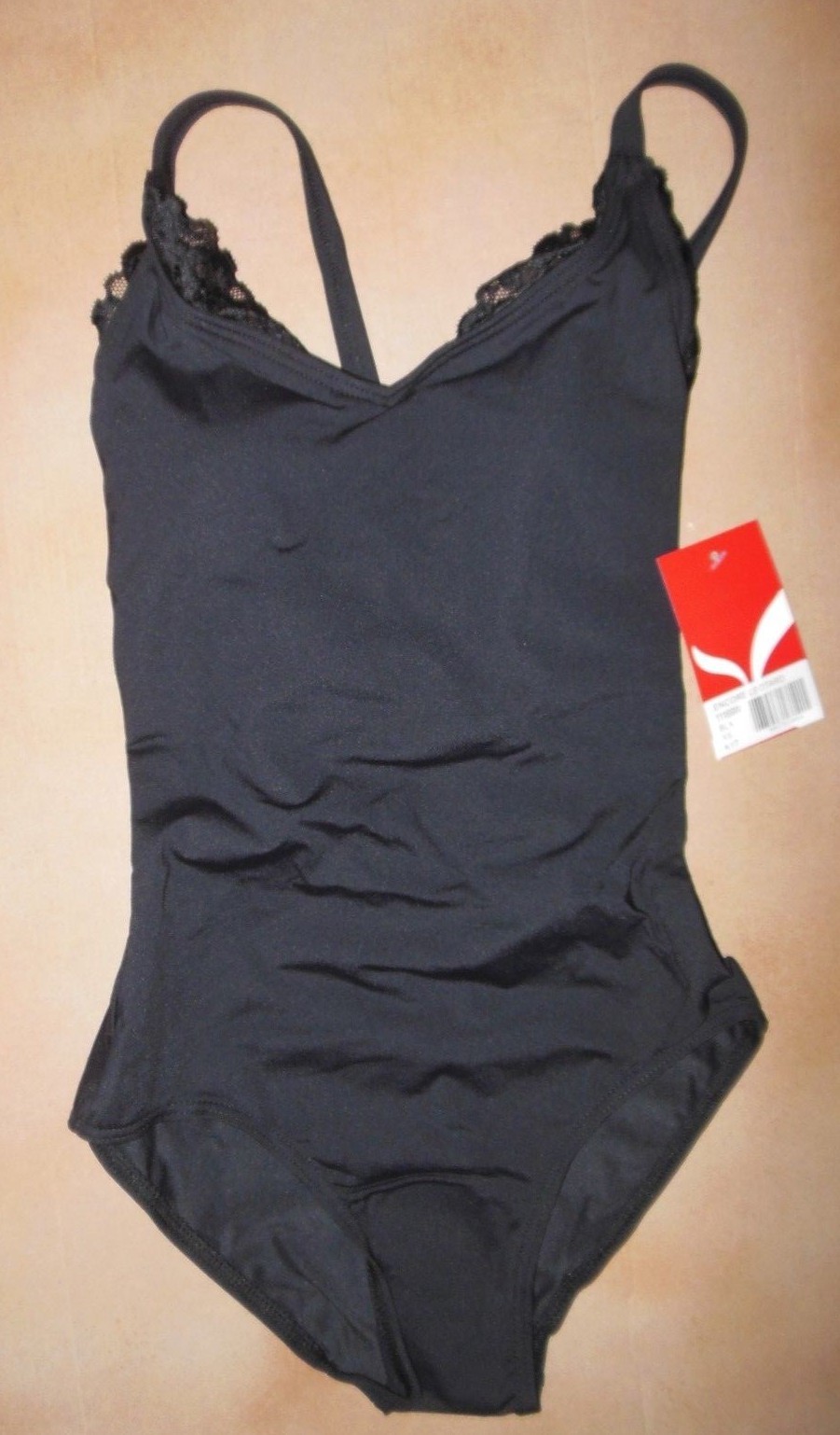 CAPEZIO lace trim camisole leotard 11169W Bratek Black ladies szs ENCORE