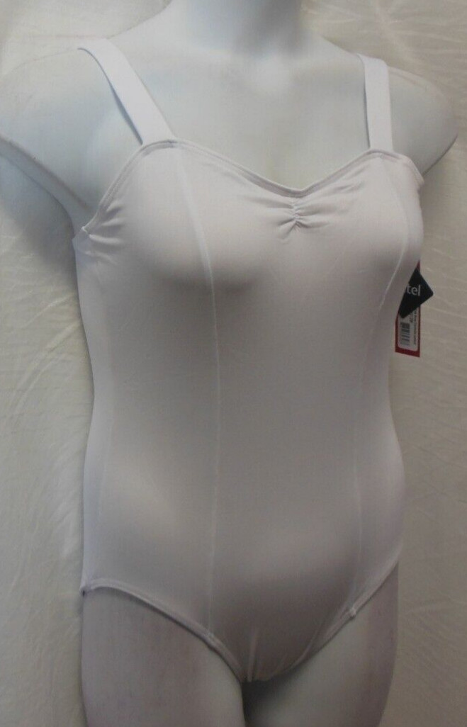 Capezio Cross back tank tactel princess seam White leotard Plus sizes SE1012W