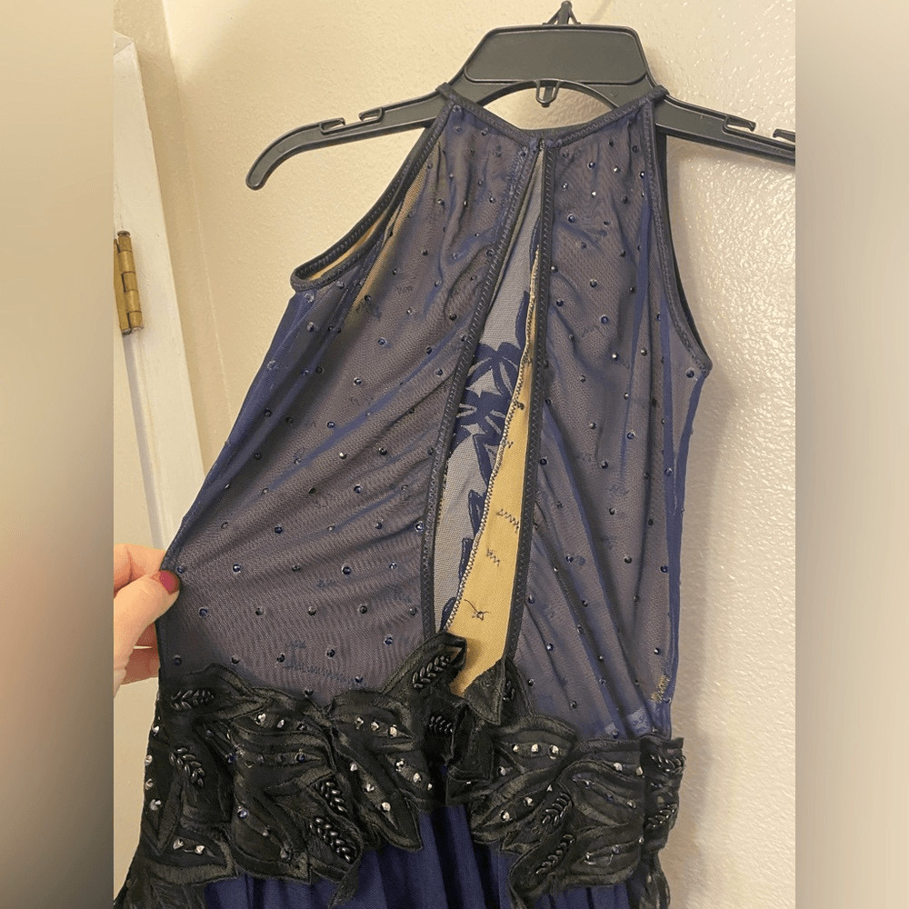Custom navy blue Dance Costume embellished rhinestoned lyrical dress adult SA