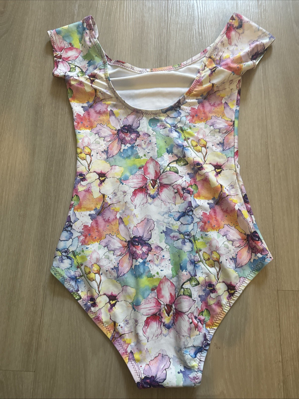 Chameleon activewear Cap Sleeve Leotard Size Medium Watercolor Print