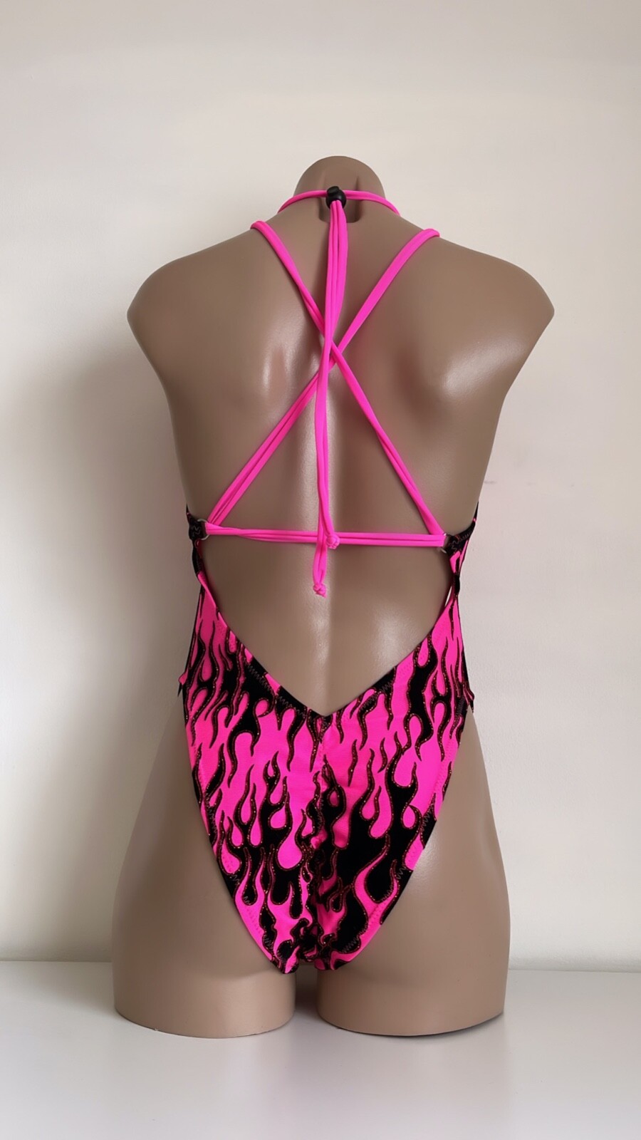 Schminke 🔥 Flames fire Monokini pole dance wear mesh UV neon luminous bodysuit