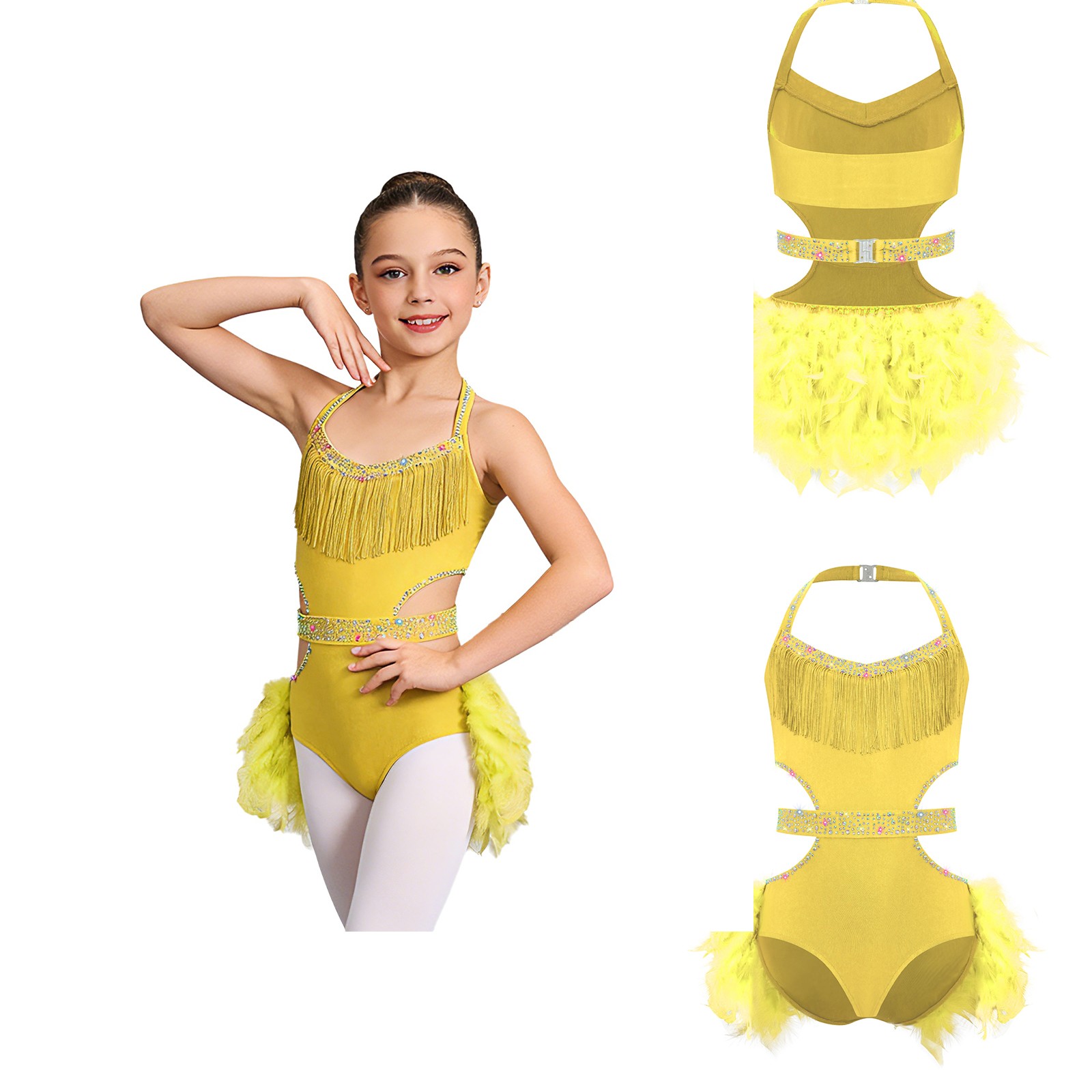US Kids Girls Dance Leotard Shiny Rhinestones Sleeveless Jazz Latin Bodysuit