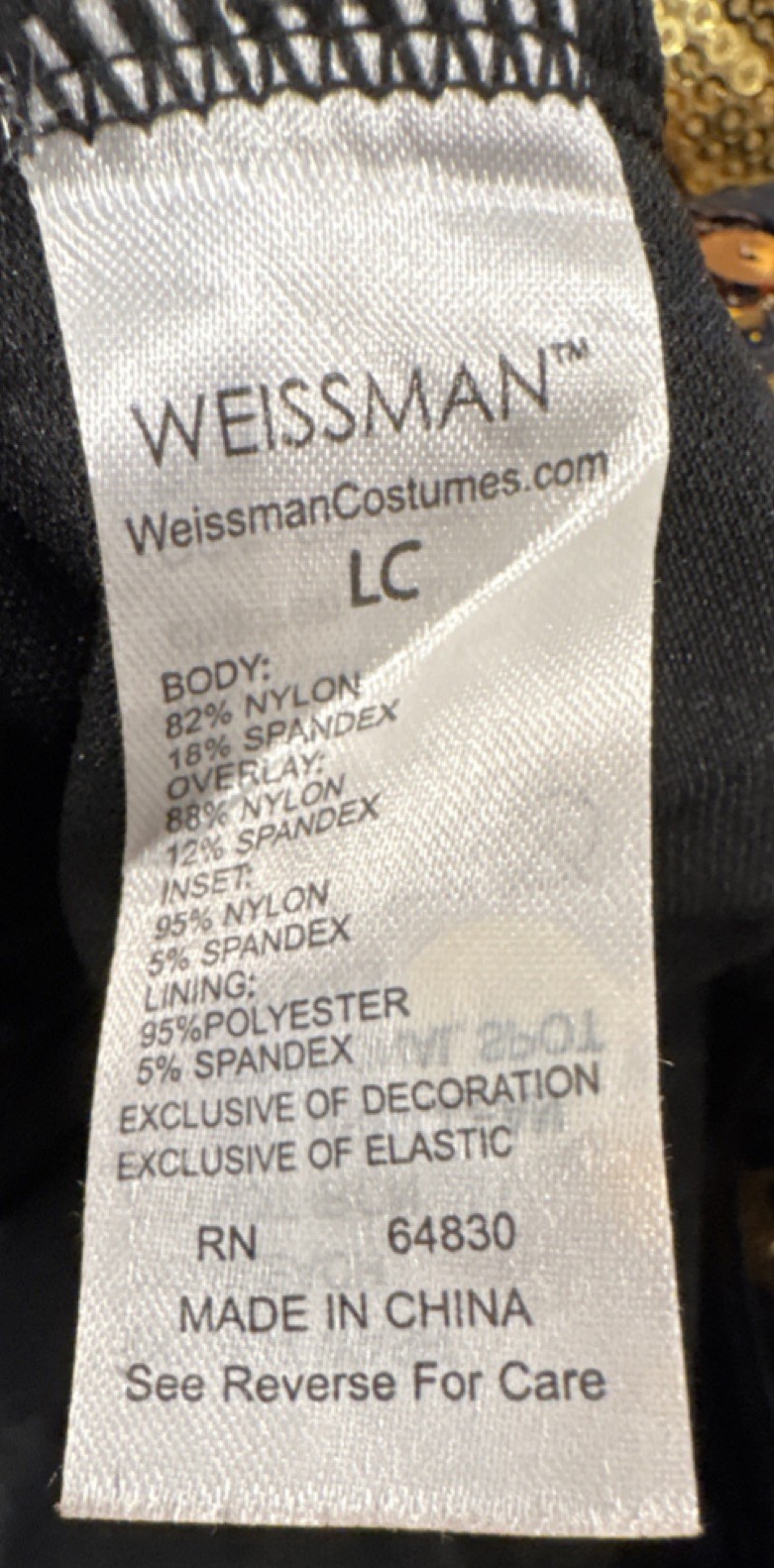 Weissman LC Black Gold Sequin Geometric Print Long Sleeve Dance Leotard