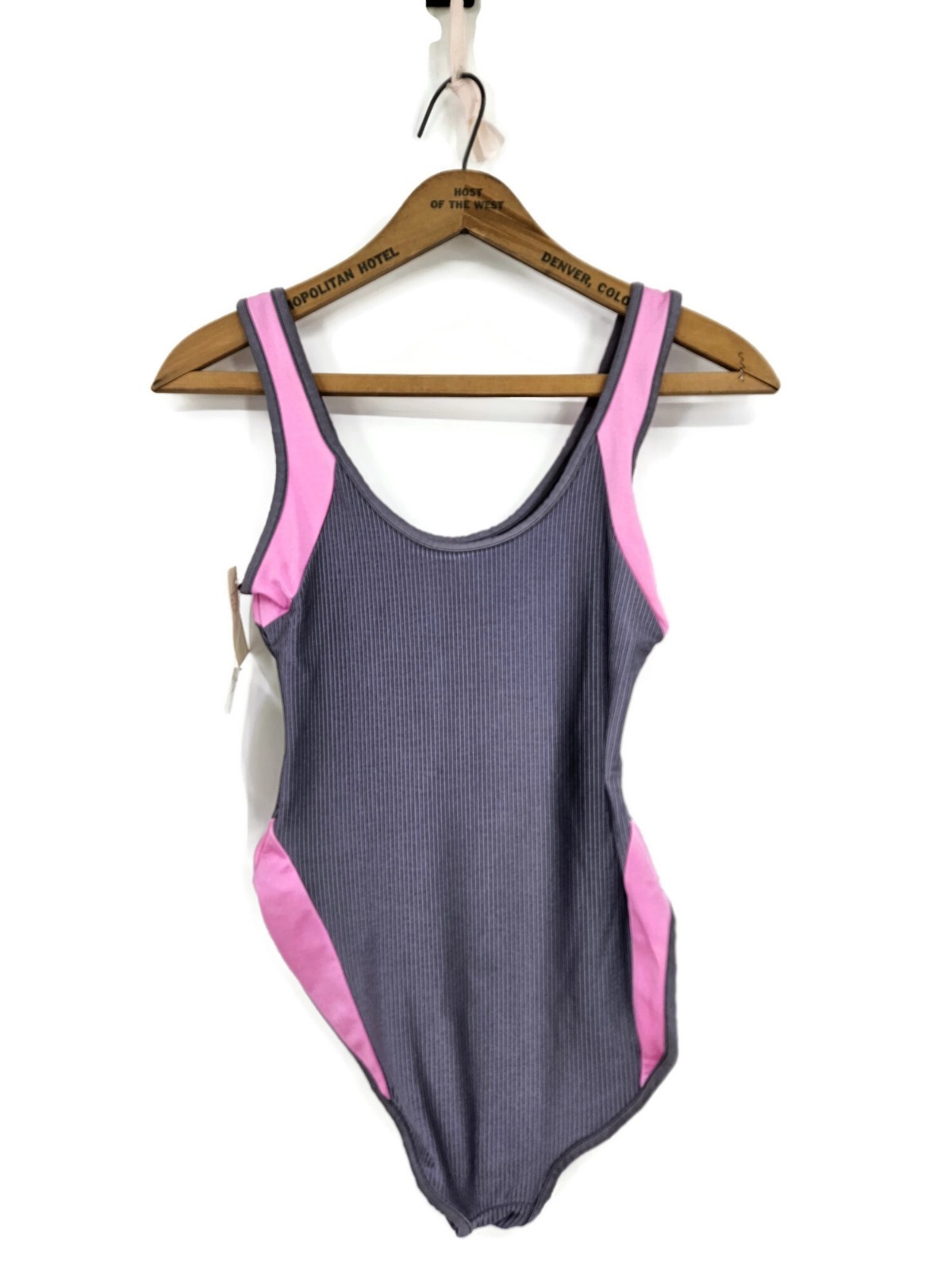 VTG New BEDAZZLE by Marika Leotard Womens M Grey Pink Hi-Cut Leg Spandex