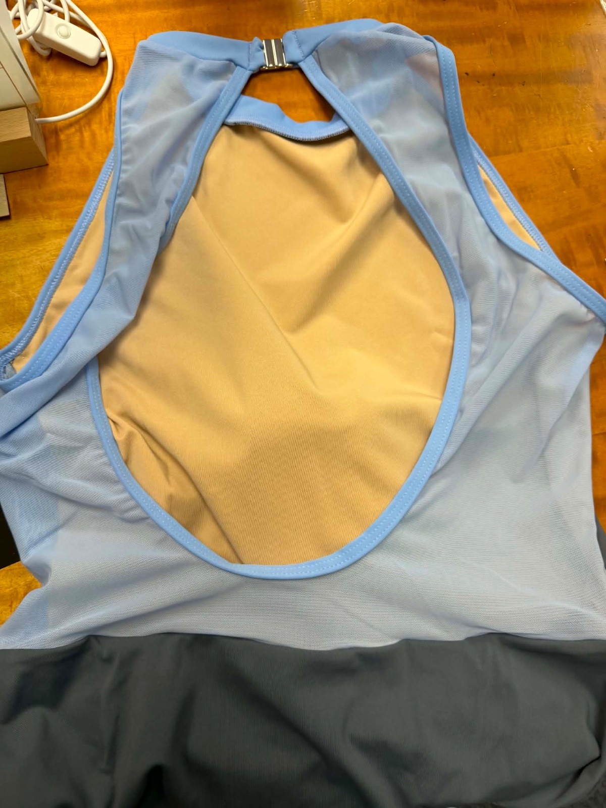 Mariia Crown 1512 Mesh Open Back Ballet Leotard Women’s Size XLA Gray Blue