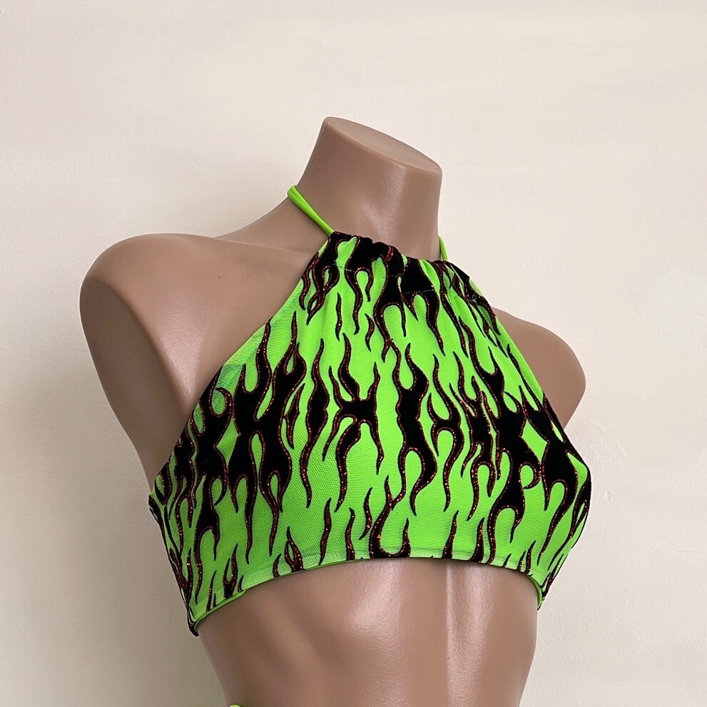 Schminke 🔥 Flames fire halter top dance wear mesh & spandex UV neon luminous