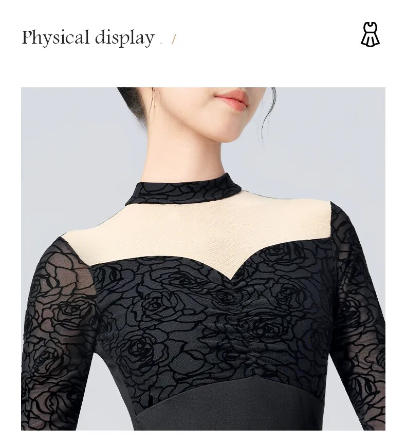 Ballet for Women Adult Black Lace Gymnastics Aerialist Long Sleeve Dance