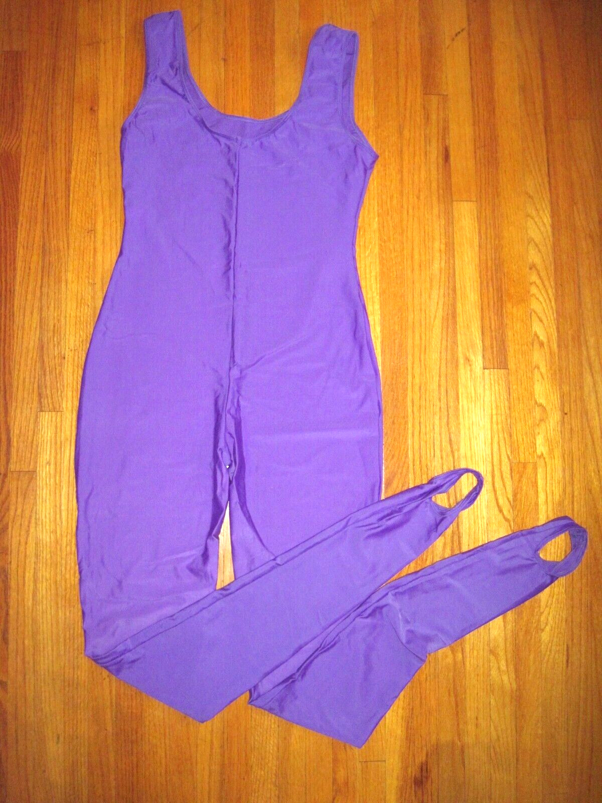 Plus Size Shiny Purple Tank Spandex Stirrup Foot Unitard Jumpsuit Sz XL-14+ New
