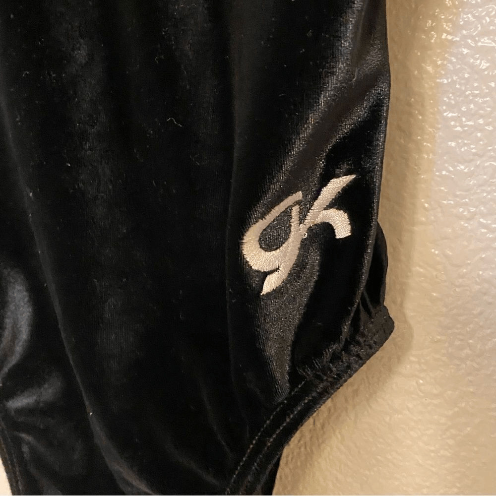 GK elite gymnastics competition leotard long sleeve black velvet rhinestone -S