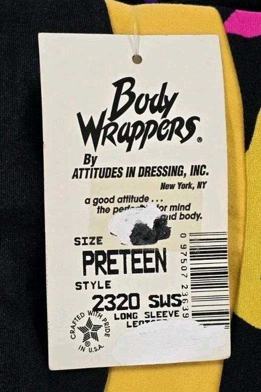 Body Wrappers Vintage 80s Open Back LS Colorful Leotard Dance Preteen Adult XS/S